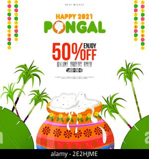 Pongal Festival offre Banner Design avec 50% de réduction Illustration de Vecteur