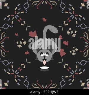 Motif sans couture. Lait pour chats gris. Drôle et mignon. Illustration vecteur gris foncé et couleurs. Illustration de Vecteur