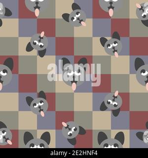 Motif sans couture. Les têtes de chat grises dépassent de leur langue. Drôle et mignon. Illustration vecteur multicolore. Illustration de Vecteur