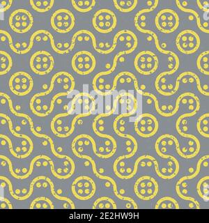 Truchet Generative art cercles aléatoires et lignes ondulées vector fond de motif sans couture. Toile de fond jaune et gris ondulée, formes circulaires et points Illustration de Vecteur