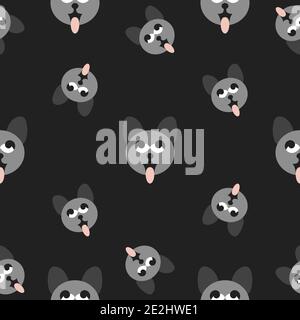 Motif sans couture. Les têtes de chat grises dépassent de leur langue. Drôle et mignon. Fond gris foncé. Vecteur d'illustration. Illustration de Vecteur