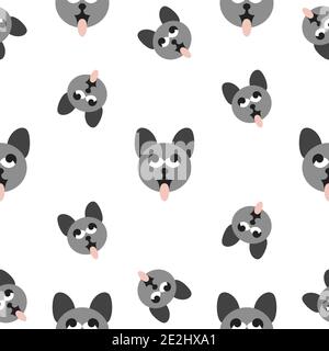 Motif sans couture. Les têtes de chat grises dépassent de leur langue. Drôle et mignon. Illustration vecteur. Arrière-plan transparent Illustration de Vecteur