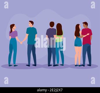 groupe de trois amoureux couples personnages Illustration de Vecteur