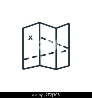 Carte du Trésor avec icône de vecteur de contour x. Carte des trésors noire fine avec icône x, illustration d'éléments simples à vecteur plat à partir de cartes et de drapeaux modifiables Illustration de Vecteur