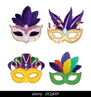 Masques gras de Mardi avec plumes Icon collection design, fête de fête de la décoration de carnaval célébration et le thème de festival illustration vectorielle Illustration de Vecteur