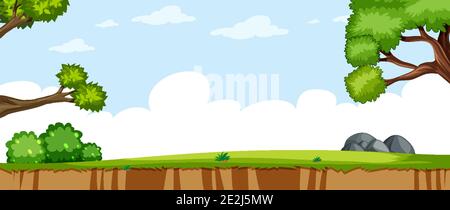 Paysage vierge dans la scène du parc naturel avec quelques arbres et illustration ciel vierge Illustration de Vecteur