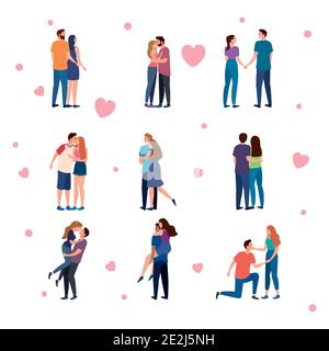 lot de neuf couples amoureux personnages et coeurs Illustration de Vecteur