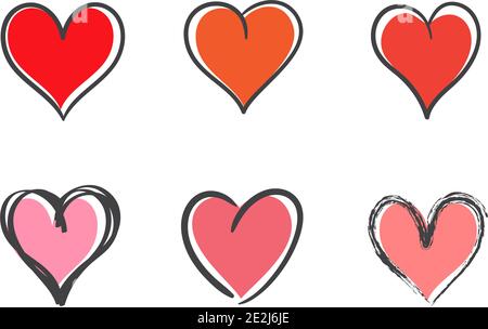 Ensemble coeur contour Saint-Valentin Illustration de Vecteur