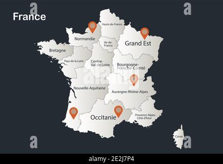 France carte, Infographics design plat couleurs blanc neige, avec les noms de régions individuelles vecteur Illustration de Vecteur
