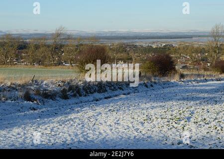 La neige couvre les champs entourant St Andrews, Écosse, 8 janvier 2021 Banque D'Images