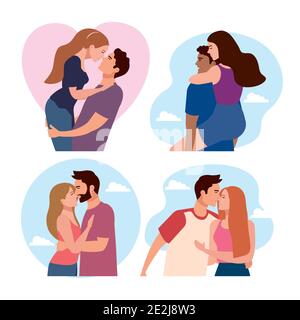 lot de quatre personnages amoureux de couples Illustration de Vecteur