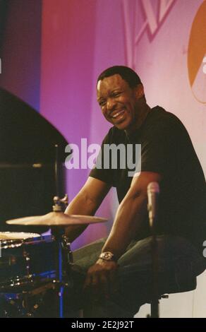 Herlin Riley, festival international de jazz de Nairn, Écosse, 2004. Banque D'Images