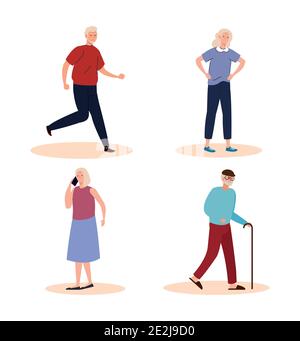 groupe de quatre personnes âgées personnages Illustration de Vecteur