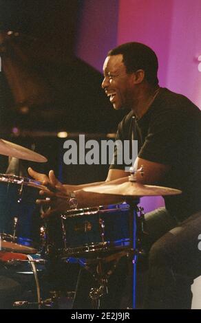 Herlin Riley, festival international de jazz de Nairn, Écosse, 2004. Banque D'Images