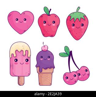 Kawaii dessins animés icon set design vectoriel Illustration de Vecteur