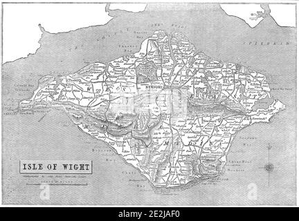 L'île de Wight, 1844. Carte de l'île de Wight, au large de la côte sud de l'Angleterre, réalisée à l'aide de 'Mr. Procédé de brevet Giyphographic de Palmer, ou dessin gravé'. 'L'île de Wight est située dans la Manche, à une courte distance du continent du Hampshire, dont le comté a souvent été compté une partie. Le chenal qui le divise de la ligne grand de notre côte sud, varie en largeur de deux à six milles, et porte l'appellation de la mer de Solent. La forme de l'île est irrégulière, mais elle présente une ressemblance impolie avec celle du losange héraldique. Dans « illustré Banque D'Images