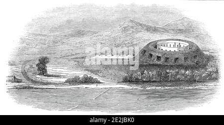 Fort à Tamatave, Madagascar, scène de l'affray tardif, 1845. '...une attaque combinée a été faite sur Tamatave, un port de Madagascar, par un navire anglais et deux navires français... la Reine de l'île, Ranavaka Maujaka..avait été pendant un certain temps auparavant poursuivant un cours le plus téméraire envers les missionnaires; Et, selon les termes d'une correspondant de l'époque... s'était "amusé en brûlant ou en coupant les têtes de tous les chrétiens autochtones qu'elle avait pu mettre la main - beaucoup de milliers". Ici, nous voyons le fort, '...from un croquis pris de la tête de mât de la Conway: A, le Banque D'Images