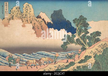 Vue de l'autre côté du Fuji depuis le fleuve Minobu (Minobugawa ura Fuji), de la série trente-six vues du Mont Fuji (Fugaku sanjurokkei), ca. 1830-32. Banque D'Images