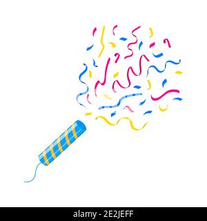 Bâton de fête avec confetti colorés isolés sur fond blanc. Concept de célébration. Symbole d'anniversaire, de Noël, du nouvel an et d'autres événements festifs. Illustration de dessin animé vectoriel. Illustration de Vecteur