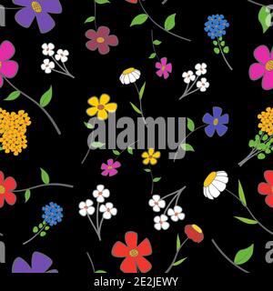 Sans coutures à motif floral noir Illustration de Vecteur