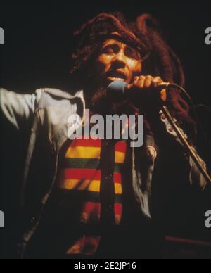 Célébrité. Le chanteur Bob Marley en concert. Perth. Australie occidentale.1979. Banque D'Images
