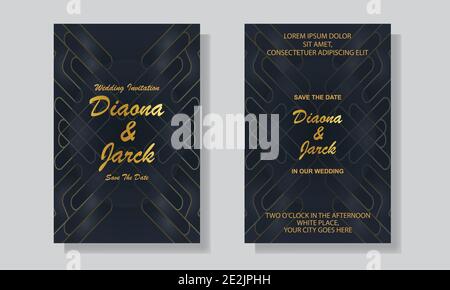 Modèle de carte d'invitation de mariage avec résumé de luxe noir et doré formes Illustration de Vecteur