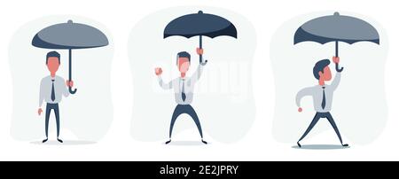 Homme d'affaires avec un parapluie. Portrait d'homme d'affaires avec parapluie ouvert, isolé sur blanc Illustration de Vecteur