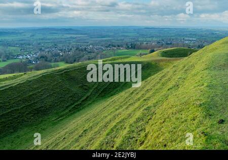 Hambledon Hill, un fort préhistorique principalement Iron Age Hill, sur la craie à Dorset. Banque D'Images