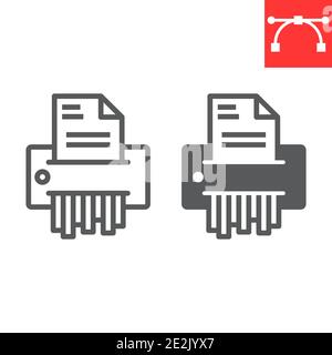 Ligne de déchiqueteuse de papier et icône de glyphe, sécurité et paperasserie, graphiques vectoriels de signe de déchiqueteuse de document, icône linéaire de trait modifiable, eps 10. Illustration de Vecteur