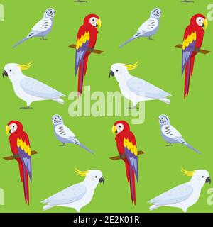 Motif brillant sans couture avec perroquets - macaron, cafatoo et bourgegerigar. Répétition de l'arrière-plan avec des oiseaux tropicaux. Illustration de Vecteur