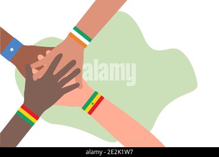Des hommes avec des tons de peau différents ont pris les mains. Illustration de Vecteur