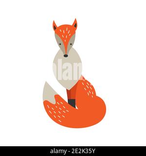 Personnage rouge plat dessin animé renard. Animal sauvage isolé sur fond blanc Illustration de Vecteur