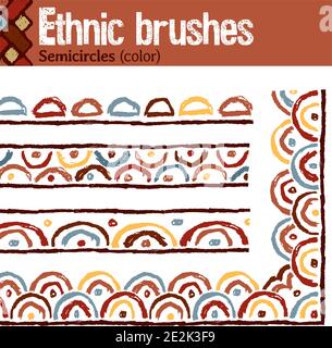 4 formes de motifs pour Illustrator de style tribal, réalisées à partir de dessins dessinés à la main. Toutes les brosses comprennent des carreaux d'angle extérieur et intérieur. Illustration de Vecteur