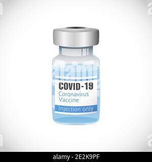 Flacon en verre 3D vectoriel réaliste. Concept d'affiche de vaccin par injection de coronavirus COVID19. Modèle de conception graphique isolé abstrait pandémique Illustration de Vecteur