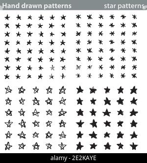 Quatre motifs sans couture différents réalisés avec des étoiles dessinées à la main. Illustration de Vecteur
