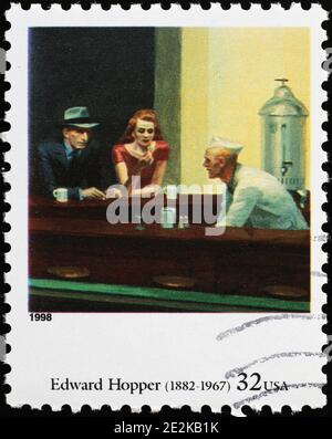 Nighthawks par Edward Hopper sur le timbre américain Banque D'Images