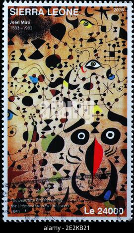 Peinture de Joan Mirò sur le timbre africain Banque D'Images