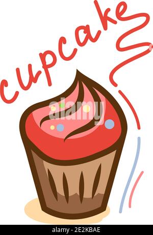 Modèle de logo Cupcake. Illustration rose crémeux et savoureux gâteau. Illustration de Vecteur