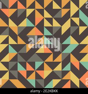 Vector truchet géométrique triangle fond de motif sans couture. Toile de fond rétro avec des formes triangulaires et rhombus carrelées aléatoires en orange et marron Illustration de Vecteur