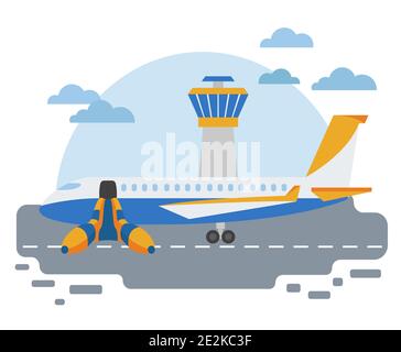 Collection de machines spéciales. Ensemble d'icônes vectorielles colorées du service de support au sol de l'aéroport isolées en blanc. Illustration de conception vectorielle Illustration de Vecteur