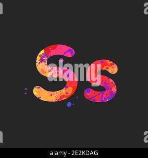 Lettres S majuscules et minuscules avec effet de taches de peinture liquide en rouge, violet, jaune, isolé sur le gris foncé. Élément de décoration pour la conception d'un prospectus, d'une affiche, d'une couverture, d'un titre. Vecteur Illustration de Vecteur