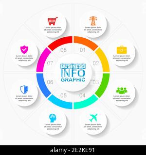 Infographic vector modèle pour Présentation, organigramme, diagramme, graphique, concept d'affaires avec 8 options Illustration de Vecteur