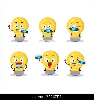 Émoticône de profession photographe avec personnage de dessin animé de lampe d'ampoule. Illustration vectorielle Illustration de Vecteur