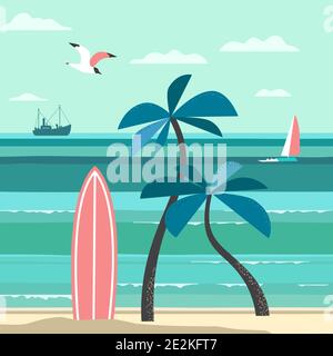 Affiche vecteur de vacances dans la nature tropicale nostalgique Illustration de Vecteur