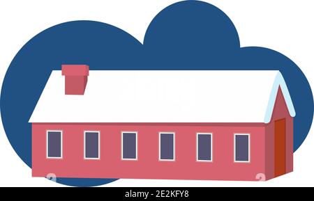 Maison de village d'hiver à dessins animés colorés. Accueil chaleureux. Illustration vectorielle pour icône, étiquette de site ou carte-cadeau Illustration de Vecteur