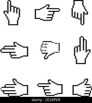 Ensemble d'icônes de main pixélisée sur un arrière-plan vide. Eps10 Illustration de Vecteur