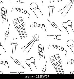 Composants électriques. Jeu de diodes, condensateur à transistor, résistance, inducteur Illustration de Vecteur