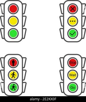 Les icônes des feux de circulation sont définies sur oui, non et attente. Tenez-vous debout, marchez et courez. Eps10 Illustration de Vecteur