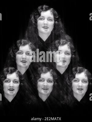 1920 SIX EXPOSITIONS MÊME FEMME TÊTE VISAGE YEUX TOUS REGARDANT À L'APPAREIL PHOTO UNE TECHNIQUE DE PHOTO PRÉCOCE POUR MONTRER PLUSIEURS ASPECTS DE L'IDÉE - G3953 HAR001 HARS STYLE DE VIE TOUR PYRAMIDE FEMMES 6 FEMMES TRIANGLE PERSONNES INSPIRATION SIX SYMBOLES EXPRESSIONS B&W EYE CONTACTER BIZARRE MÊME PERFORMING ARTS HUMORISTIQUE TÊTE ET ÉPAULES BIZARRES LE CHOIX GROTESQUE DE LA PREMIÈRE STRATÉGIE COMPOSITE PROGRÈS EFFET SPÉCIAL ZANY COMIQUE CONCEPT NON CONVENTIONNEL COMÉDIE CONCEPTUELLE RÉPÉTÉE ÉCHAPPER À LA PHOTOGRAPHIE RÉPÉTITION WACKY IDIOSYNCRATIQUE CONCEPTS SYMBOLIQUES AMUSANTS TECHNIQUES DE SOLUTIONS DE CROISSANCE EXCENTRIQUES DE L'ENSEMBLE JEUNE ADULTE FEMME Banque D'Images