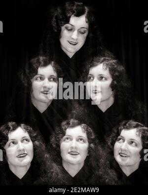 1920 SIX EXPOSITIONS MÊME FEMME TÊTE VISAGE YEUX DIRIGÉS TOUS AUTOUR D'UNE PREMIÈRE TECHNIQUE DE PHOTO POUR MONTRER PLUSIEURS ASPECTS OU CHANGEMENT - G3951 HAR001 HARS EXPOSITION MYSTÈRE RÉSUMÉ JOIE IDENTIQUE STYLE DE VIE TRICK FEMMES STUDIO SHOT CHANGE 6 FEMMES PERSONNES INSPIRATION SIX SYMBOLES DE DIVERTISSEMENT SPIRITUALITÉ EXPRESSIONS B&W BIZARRE MÊME SOI VISION TENTATION BONHEUR ÉTRANGE TÊTE ET ÉPAULES PREMIÈRE STRATÉGIE GROTESQUE CHOIX DE RÉSEAU COMPOSITE EFFET SPÉCIAL ZANY DIRECTION FIERTÉ NON CONVENTIONNEL AN AT OF TO AUTHORITY FEELING COMMITTEE CONCEPT IMAGINATION PHOTOGRAPHIE CONCEPTUELLE DESIGN ÉLÉGANT ET ÉLÉGANT Banque D'Images